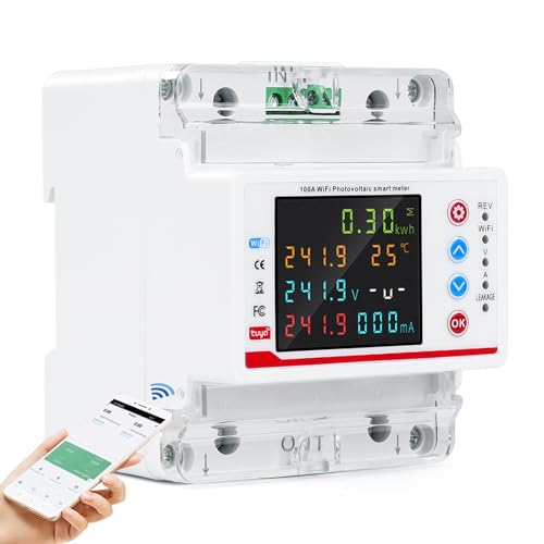 Wifi Electric Consumption Meter 100A 220V AC Wifi Meter Bidirectional Meter Tuya APP Smart Light Counter Under/Overcurrent/Delay/Time/Leakage Protection
