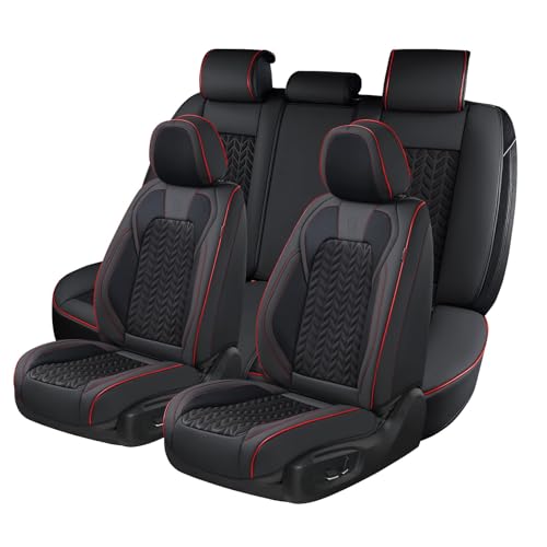 Coverado Leather Car Seat Cover for 5 Seaters, Breathable Car Seat Protector with Embossed Grains, Waterproof Universal Car Seat Covers for Sedan SUV Truck