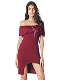 DUBACH Women's Fashion Sexy Off Shoulder Ruffle Slim Dress(Wine Red,L)