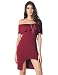 DUBACH Women's Fashion Sexy Off Shoulder Ruffle Slim Dress(Wine Red,L)