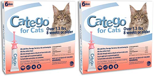 Catego 2 Pack of Flea and Tick Control for Cats Over 1.5 Pounds, 6 Doses Per Pack