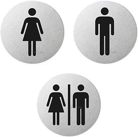 Door Sign l Aluminium Stainless Steel Look l Set of 3 l"Toilet Men + Women + Men/Women" l ร 75mm l 6704-S