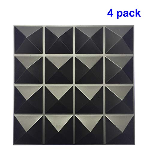 TroyStudio Acoustic Sound Diffuser Panel - Multiple Colors, 12'' X 12'' X 1'', PACK of 4 (Black)