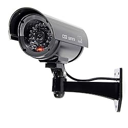 See LakeMono Bullet Dummy Fake Surveillance Security CCTV Dome Camera Indoor Outdoor with Record LED Light- Black Details