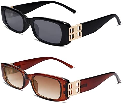 90s Retro Trendy Y2K Classical Vintage Square Shades AR82037 Amazon.com: Allarallvr Rectangle Cat Eye Thin Sunglasses for  main image 4