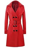 Abary Women Red Winter Buttons Waist Band Long Woolen Coat