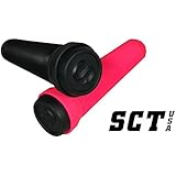 SCT USA Scooter Bar Grips High Rebound Rubber Bar Ends (Solid Black/Pink)
