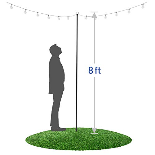 Outdoor String Lights Pole (2 x 8ft) - Patent 4Prong Fork to Dig Deep - Light Up Patio or Garden with LED Or Solar Hanging Bulbs - Water-Resistant Steel Powder Coated Poles for House Café Wedding