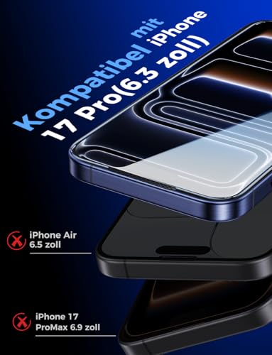 MAGIC JOHN Pack of 2 for iPhone 17 Pro Protective Glass (6.3 Inch), Auto Dust Elimination, 9H Hardness Film, Ultra Clear Screen Protector, Bubble-Free, Easy Installation