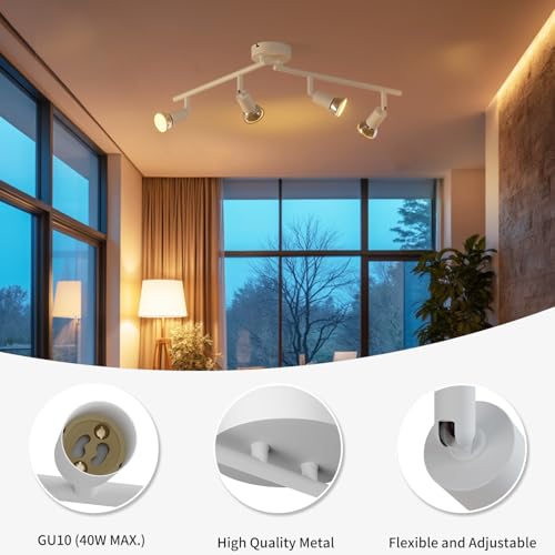 LVWIT White Ceiling Lights for Kitchen, Ceilings, 4 Way Ceiling Lights, Living Room, GU10 Base for Living Room, Bedroom, Dining Room (No Bulb)