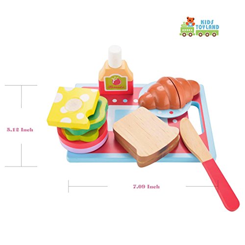 KIDS TOYLAND Wooden Sandwich-Making Set Play Food Set for Kids - Pretend Play Learning Educational Kitchen Toys Toddlers Breakfast Hand-Painted Wooden Pieces (13pcs)