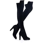Shoe'N Tale Women Faux Suede Chunky Heel Stretch Over The Knee Thigh High Boots