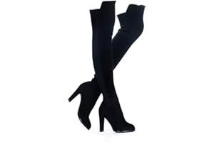 Shoe'N Tale Women Faux Suede Chunky Heel Stretch Over The Knee Thigh High Boots