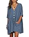 CILKOO Women's Summer Beach Short Sleeve Mini Dresses Button Down Dress Tunic Dress Casual Ruffle Swing Shift Dresses Blue US4-6 Small