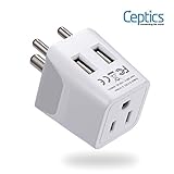 Ceptics India, Nepal, Bangladesh Travel Adapter Plug with Dual USB - Type D - Usa Input - Ultra Compact - Safe Grounded Perfect for Cell Phones, Laptops, Camera (CTU-10)