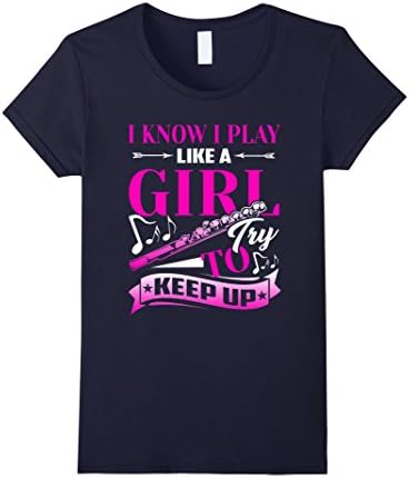 Womens Flute T shirts - Play Flute Like A Girl Shirt Medium Navy