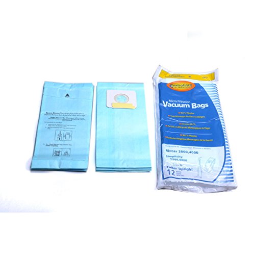 Riccar Simplicity Type A, Series 2000, 4000, 6000 Upright Vacuum Cleaner Microlined Paper Bags 12PK # 845-12