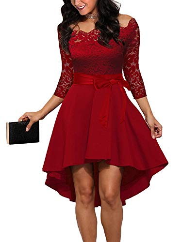 Dreaweet Women's Off Shoulder Lace Boat Neck Vintage Cocktail Party Wedding Dresses