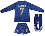 SecenMerch 2019/2020 New Hazard No #7 Real Madrid Away Kids Long Sleeve Soccer Jersey Kit Shorts Socks Set Youth Sizes
