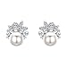 EVER FAITH Bridal Silver-Tone Flower Simulated Pearl Stud Earrings Austrian Crystal Clear - Clip-on