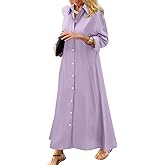 chouyatou Women's Casual Button Down Maxi Shirt Dress Long Sleeve Button Up Tunic Long Dress