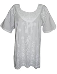 Womens White Tunic Cap Sleeves Embroidered Coverup Dress