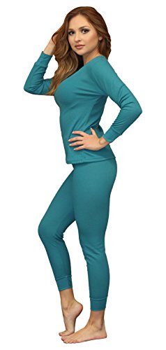 Women's Soft 100% Cotton Waffle Thermal Underwear Long Johns Sets (X-Large, Teal Blue)