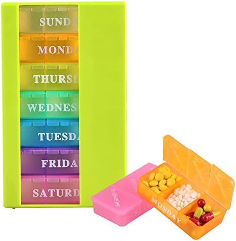 Portable Travel Pill Organizer (7-Day / 3-Times-A-Day) Weekly AM/PM Pill Case, Daily Pill Container for Pills /Fish Oil / Vitamin / Supplements