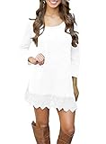 Afibi Women's Long Sleeve A-Line Lace Stitching Trim Casual Dress (Medium, White)
