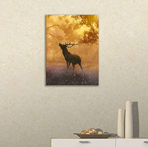 Deer Canvas Wall Art for Living Room Bathroom Buck and Sika Prints Painting 12×16 Inch in 2 Pieces Brown Wall Pictures Deer Decorations for Home Decor Autumn Forest Scenic with Frame Ready to Hang