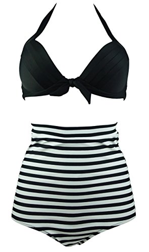 Cocoship Leopard Stripe Polka Dot Vintage High Waisted Bikini Swimsuits Swimwear(FBA)