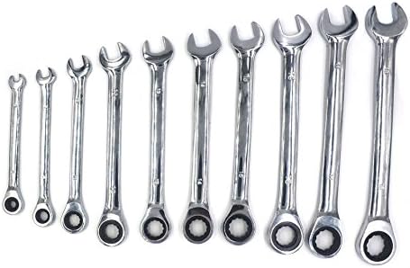 HANLUR 10 PCS Ratcheting Wrench Set Chrome