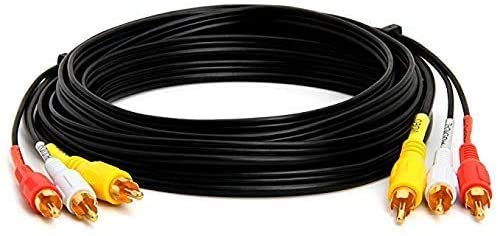 3-Male RCA to 3-Male RCA Composite Video Audio A/V AV Cable Gold Plated 1.5 Metre Length By Dragon Trading
