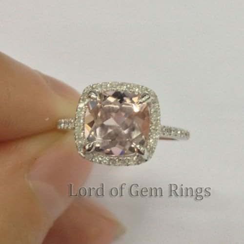 Amazon.com: Cushion Morganite Engagement Ring Pave Diamond Wedding 14K White Gold 8mm: Handmade