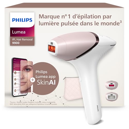 Philips Lumea série 9900 - épilateur à lumière pulsée, alternative à l'épilation laser, SenseIQ et SkinAI, 2 embouts pour le corps et le visage, BRI950/02