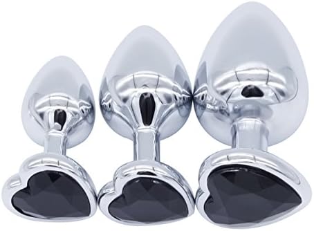 APMIX 3PCS Metal Heart Shape Men Women Se-x Toys Body Safe Ana-l Se-x-Black