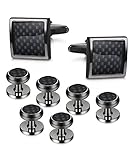 LOYALLOOK 8pcs Mens Carbon Fiber Cufflinks and Shirt Studs Set Tuxedo Shirts Business Wedding Silver Black Gold Tone