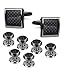 LOYALLOOK 8pcs Mens Carbon Fiber Cufflinks and Shirt Studs Set Tuxedo Shirts Business Wedding Silver Black Gold Tone