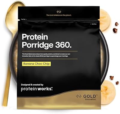 A PROTEÍNA FUNCIONA Papas de Alta Proteína 360 | Banana com Chips de Chocolate | Pequeno-almoço com baixo teor de açúcar | Vitaminas adicionadas | Aveia Integral com Baixo Índice Glicémico | 500gr