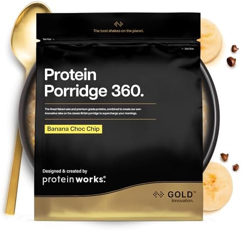 A PROTEÍNA FUNCIONA Papas de Alta Proteína 360 | Banana com Chips de Chocolate | Pequeno-almoço com baixo teor de açúcar | Vitaminas adicionadas | Aveia Integral com Baixo Índice Glicémico | 500gr