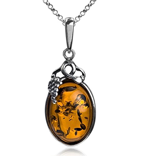 Amber Sterling Silver Grape Vine Pendant Chain Neclace 18"