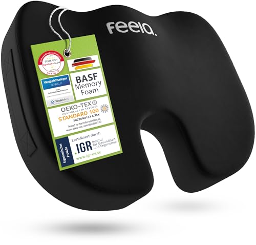 Feela.® Orthopädisches Sitzkissen [3 Härtegrade] Testsieger – Ergonomisches Sitzkissen Für Bürostuhl &Amp; Auto – Schmerzlindernd, Steißbein Entlastend, Sitzkomfort &Amp; Durchblutung Fördernd (Weich)