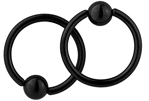 Pair of 2 Rings: 14g 1/2 Inch Surgical Steel Black IP Plated Captive Bead CBR Hoop Ring Earrings