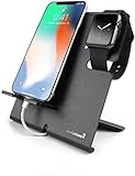 LXORY XStand2 Apple Watch Stand and iPhone Dock – Upgraded 2 in 1 Duo Charging Station for All Phone and iWatch Models (38mm, 42mm Series 3,2,1) – Aluminum Charger Holder (V2 Black-Black)