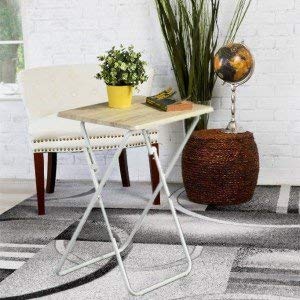 Aingoo Folding TV Trays 2 Pcs Small Snack Metal Dinner Tray Side Table Wood Printed Beige