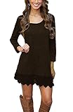 MiYang Women's Long Sleeve A-line Lace Stitching Trim Casual Dress 2XL Brown