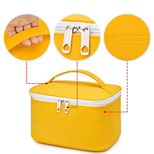 WANDF 3 Pieces Makeup Bag PU Leather Toiletry Bag Portable Cosmetic Pouch Water-resist Travel Organizer for Women (Yellow) 3 WANDF 3 Pieces Makeup Bag PU Leather Toiletry Bag Portable Cosmetic Pouch Water-resist Travel Organizer for Women (Yellow)