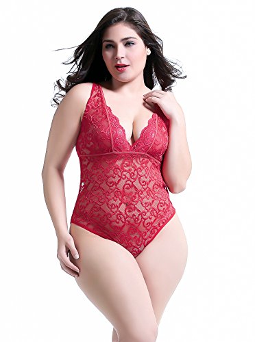 Sexy Teddy Lingerie for Women Onepiece Halter Bodysuit with Bean Flower Lace and Strappy Trim