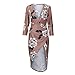 Teresamoon Floral Print Dress Women Autumn Winter Casual Long Sleeve Dress (Coffee, L)