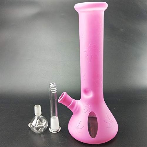 Handmade Glass Water Bottle Decanter Beer Bong 28cm/18.8mm Leaf Pattern - Pink